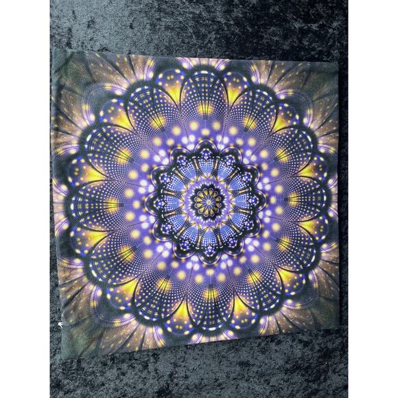 Purple Canvas Mandala Flower Sacred Geometry Vintage Throw Pillow Cover - Picture 3 of 5